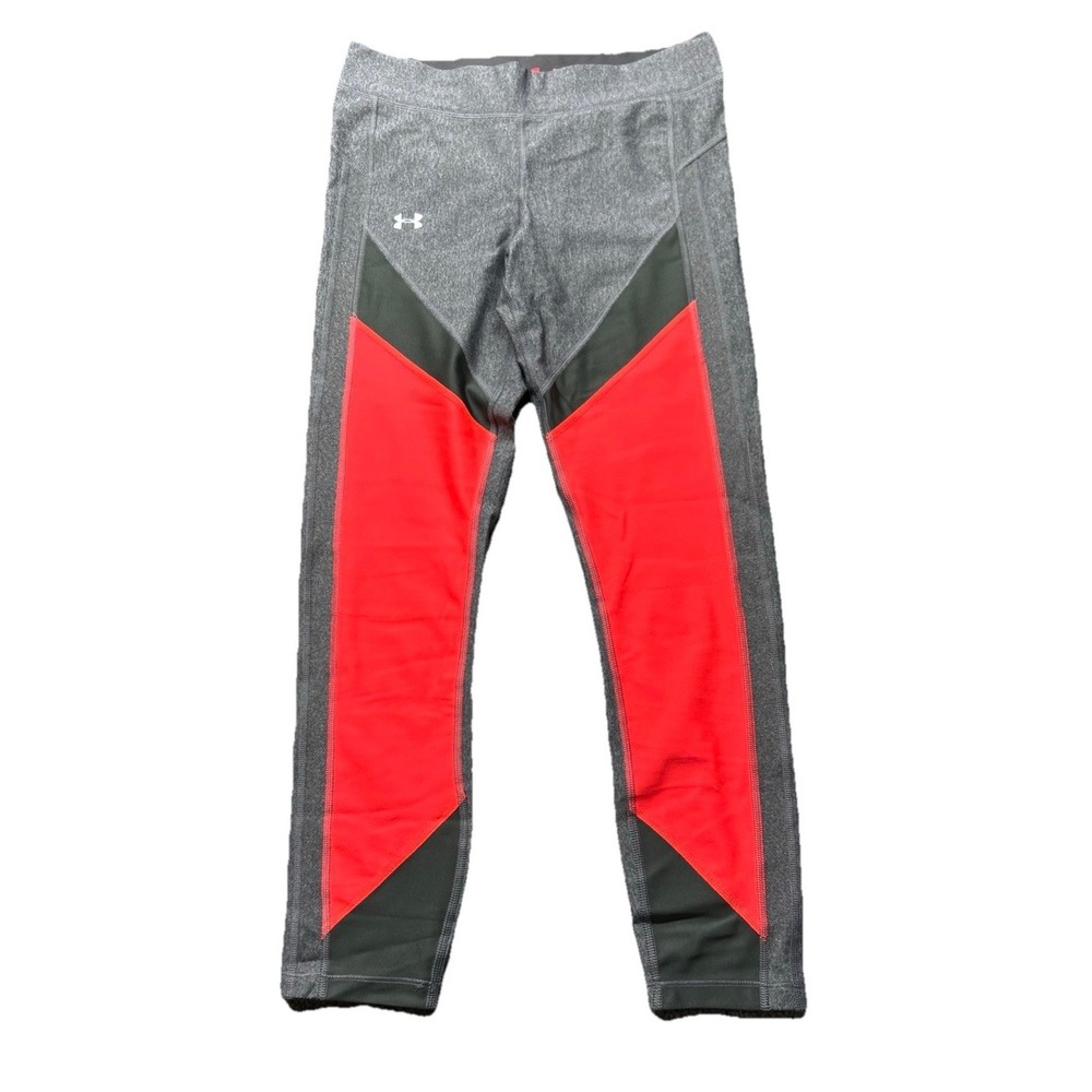 Under Armour Heat Gear Girls Athletic Compression Pants Gray Neon Medium 1305967